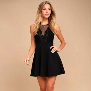 Lulus I Promise Black Lace Skater Dress – Size Medium